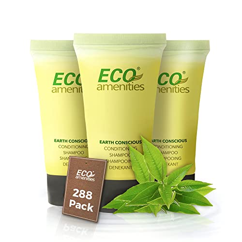 ECO Amenities Green Tea Scented 2-in-1 Conditioning Shampoo & Conditioner Set - Travel Size 0.75 Fl Oz (Pack of 288) - Perfect for Hotels, Gyms, Spas & Travel Toiletries