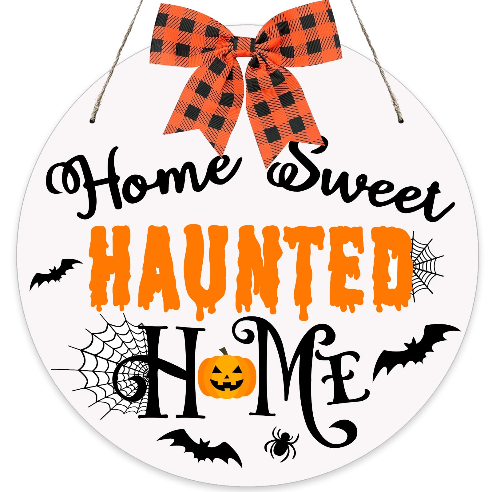 Spooky Halloween Wooden Door Sign - Pumpkin & Bat Hanger for Outdoor Fall Decor - Perfect for Front Porch, Yard, and Haunted House Decorations