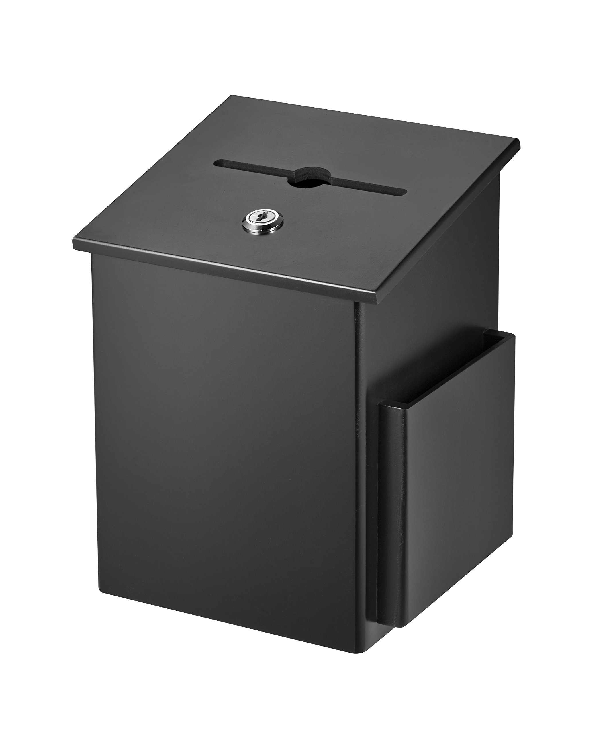 AdirOffice Wooden Suggestion Box with Lock - Wall Mountable Collection Box for Donations, Ballots & Keys - Includes Chained Pen - Black - Perfect for Offices, Schools & Public Spaces