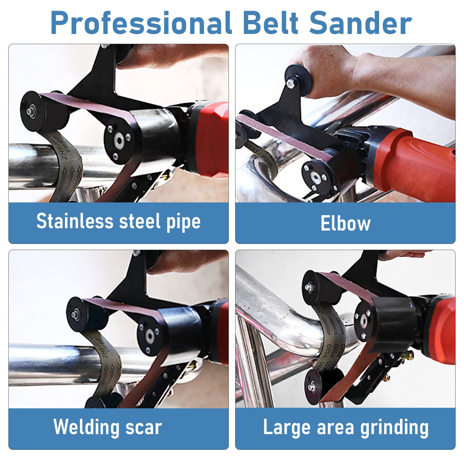Angle Grinder Belt Sander Adapter - 5/8-11 Thread Pipe & Tube Polishing Kit with 40mm Sanding Belts for Rust Removal - Perfect for Metalworking, Wood Sanding & DIY Home Projects