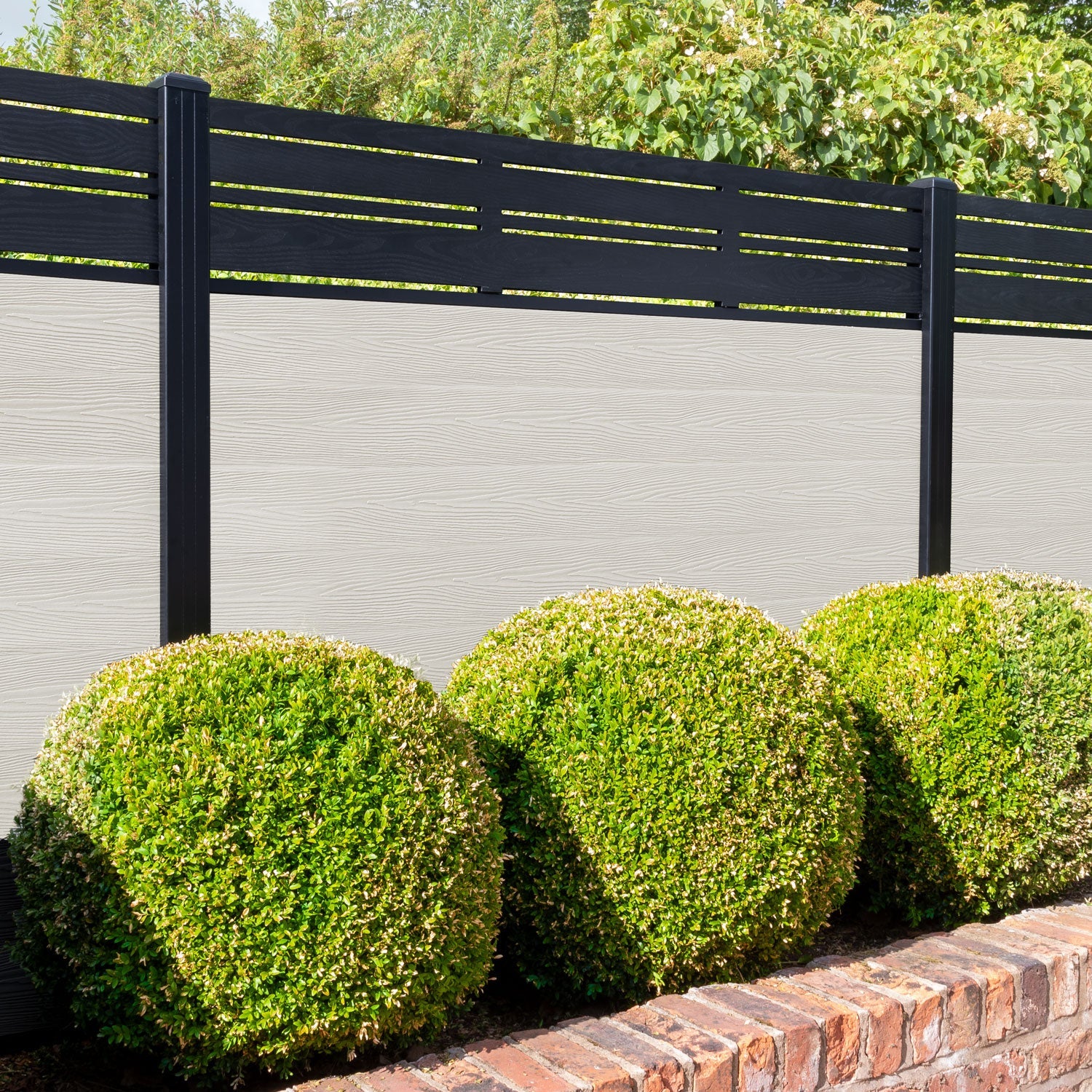 Classic Linea Fence Panel - Light Stone Color with Aluminum Posts | Durable Outdoor Privacy Fence for Backyard, Garden & Pool Areas