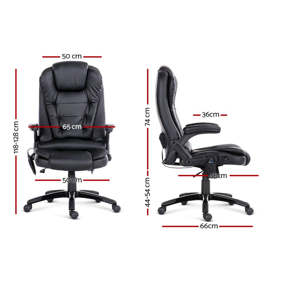 Artiss 8-Point Massage Office Chair - Ergonomic PU Leather Executive Chair with Lumbar Support - Black - Perfect for Home Office, Gaming & Workspace Comfort