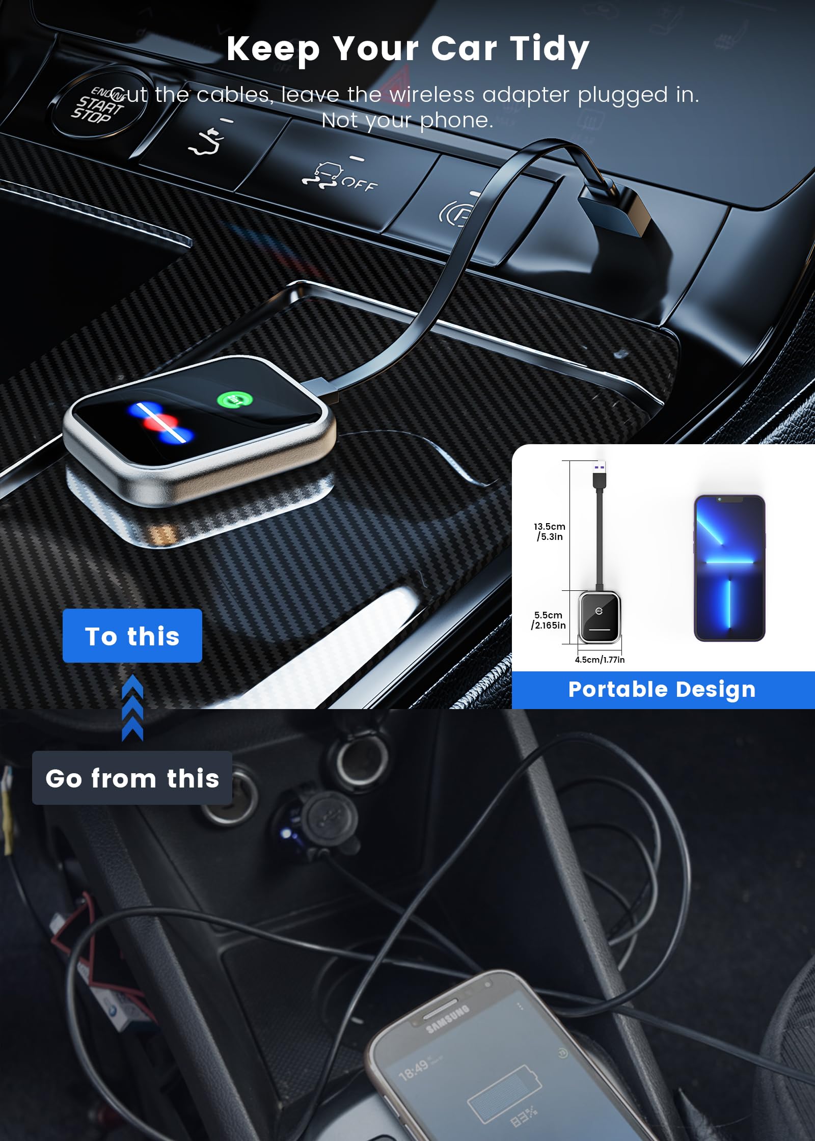 Wireless CarPlay Adapter for iPhone iOS 10+ & Android Auto Wireless Adapter for Android 11+ | 2-in-1 Wired to Wireless Converter | Compatible with 2016+ Cars with OEM Wired CarPlay/Android Auto | Perfect for Hands-Free Driving, Music Streaming & GPS Navigation