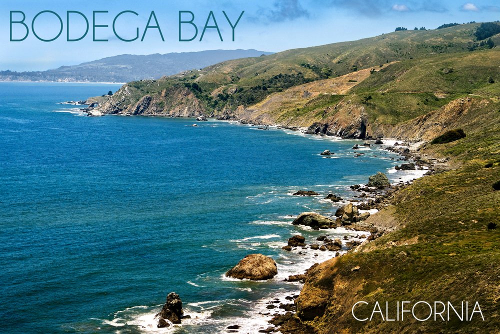 Bodega Bay California Ocean Rocky Coastline Wall Art Poster - 12x18 Inches Coastal Decor for Living Room, Bedroom & Office