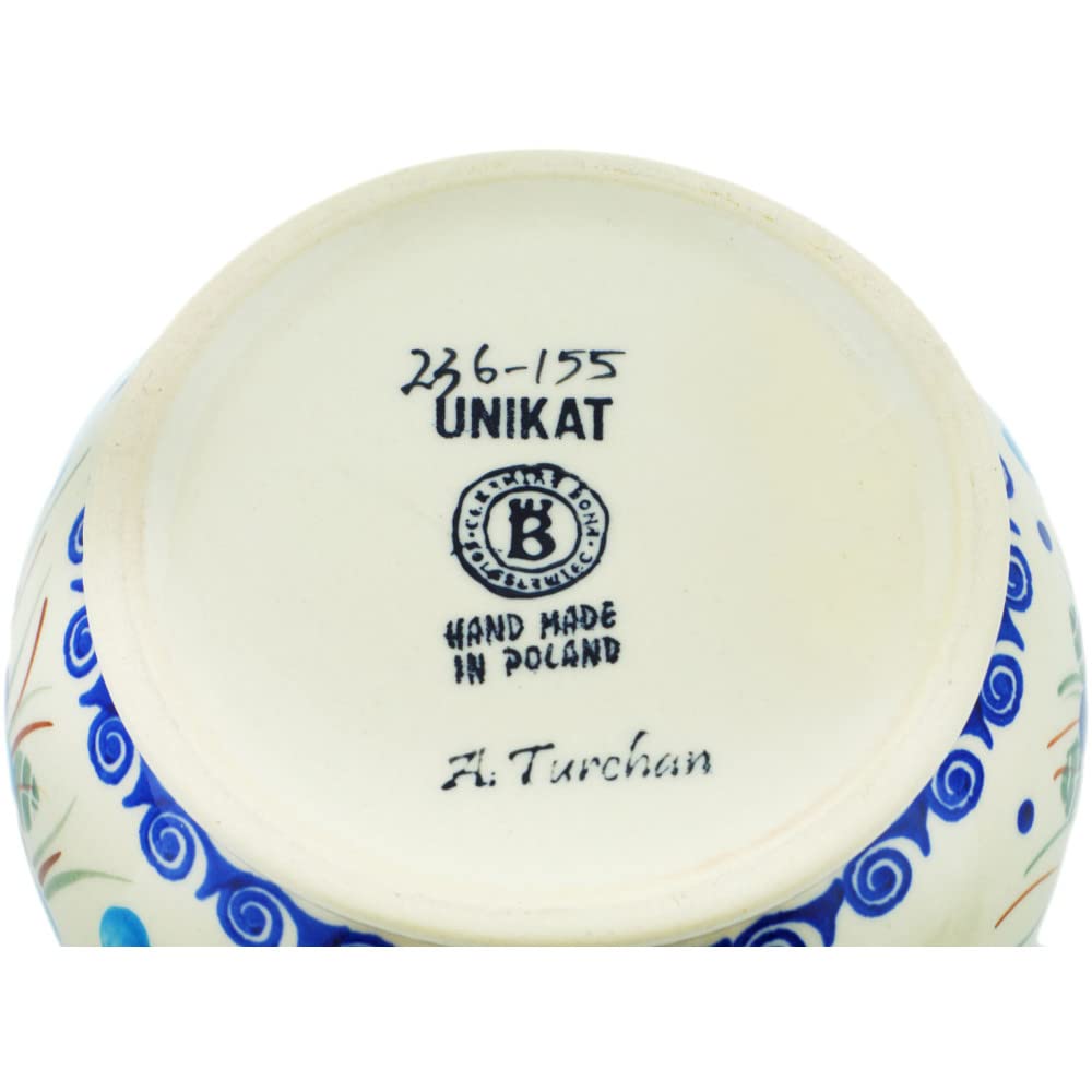Authentic Polish Pottery 5-Cup Tea & Coffee Pot - Handmade Blue Pansy Design with Certificate - Perfect for Afternoon Tea, Gifts & Farmhouse Kitchen Decor