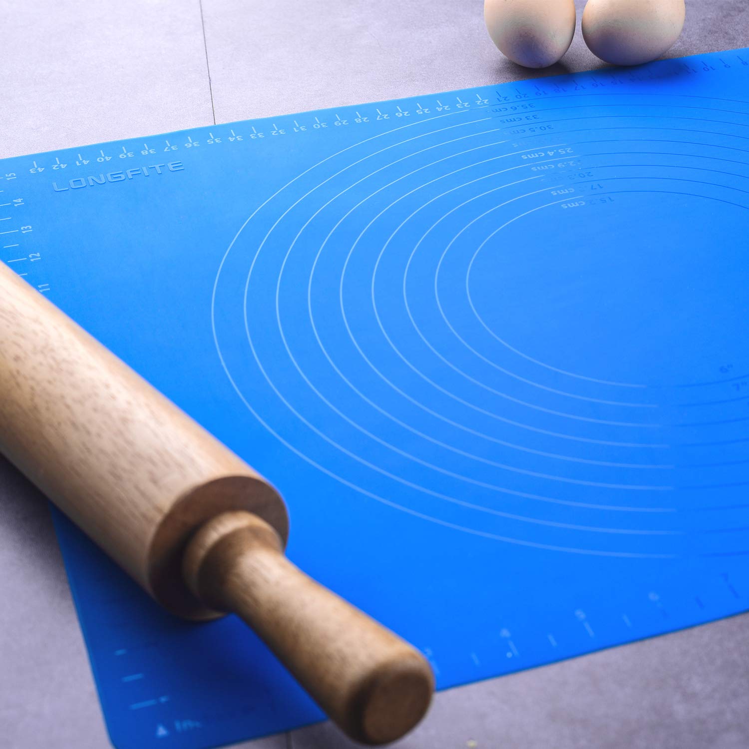Extra Large Reusable Silicone Non-Stick Baking Mat with Measurements - Dough Rolling Pastry Mat for Countertop Protection, Fondant, Pie Crust & Cutting - Perfect for Baking Cookies, Bread & Pastries (XL Blue)