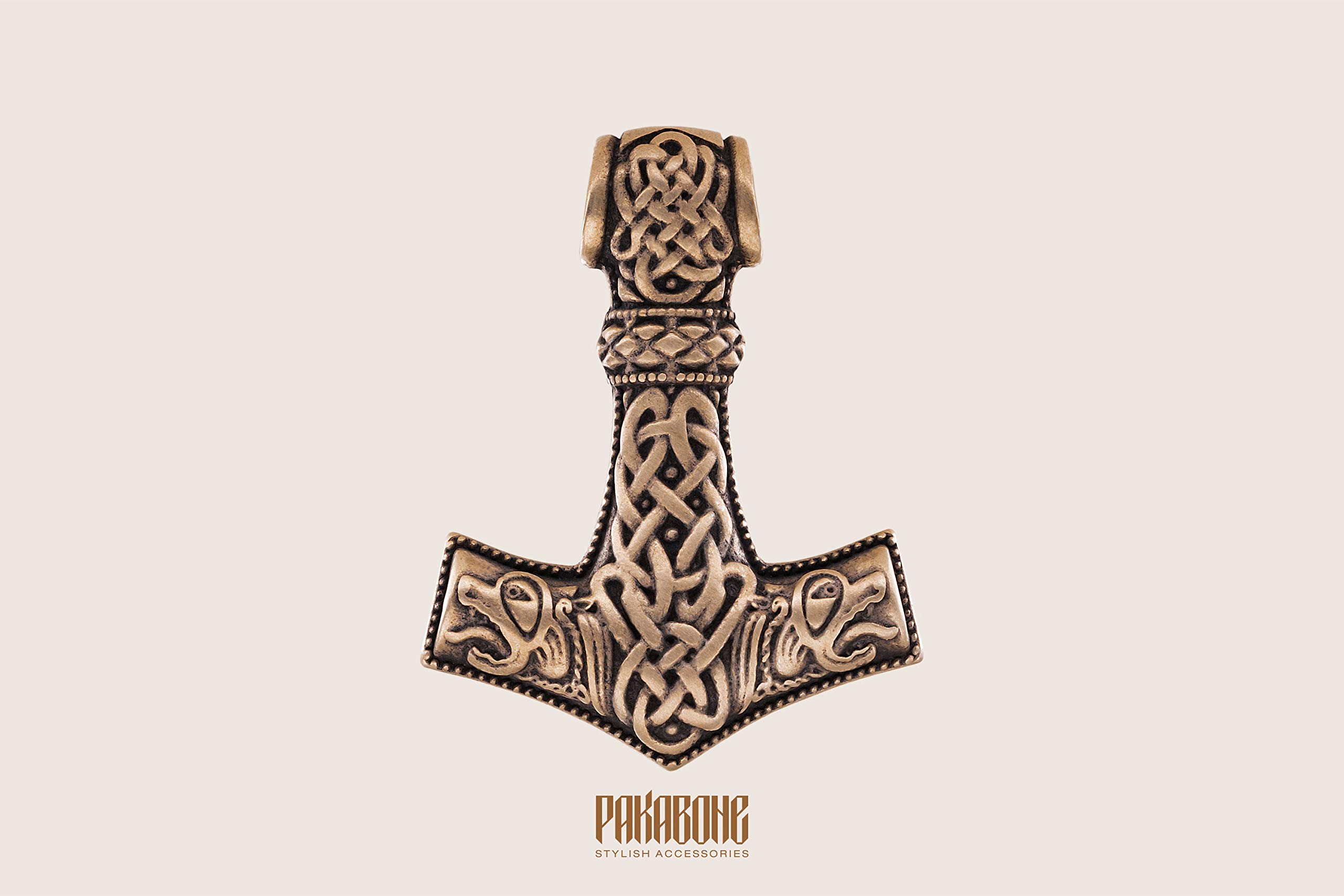 Mjolnir Pendant Necklace with Wolves Design - Thor's Hammer Viking Jewelry for Men & Women - Norse Scandinavian Nordic Style Gift - Perfect for Cosplay, LARP, and Viking Enthusiasts