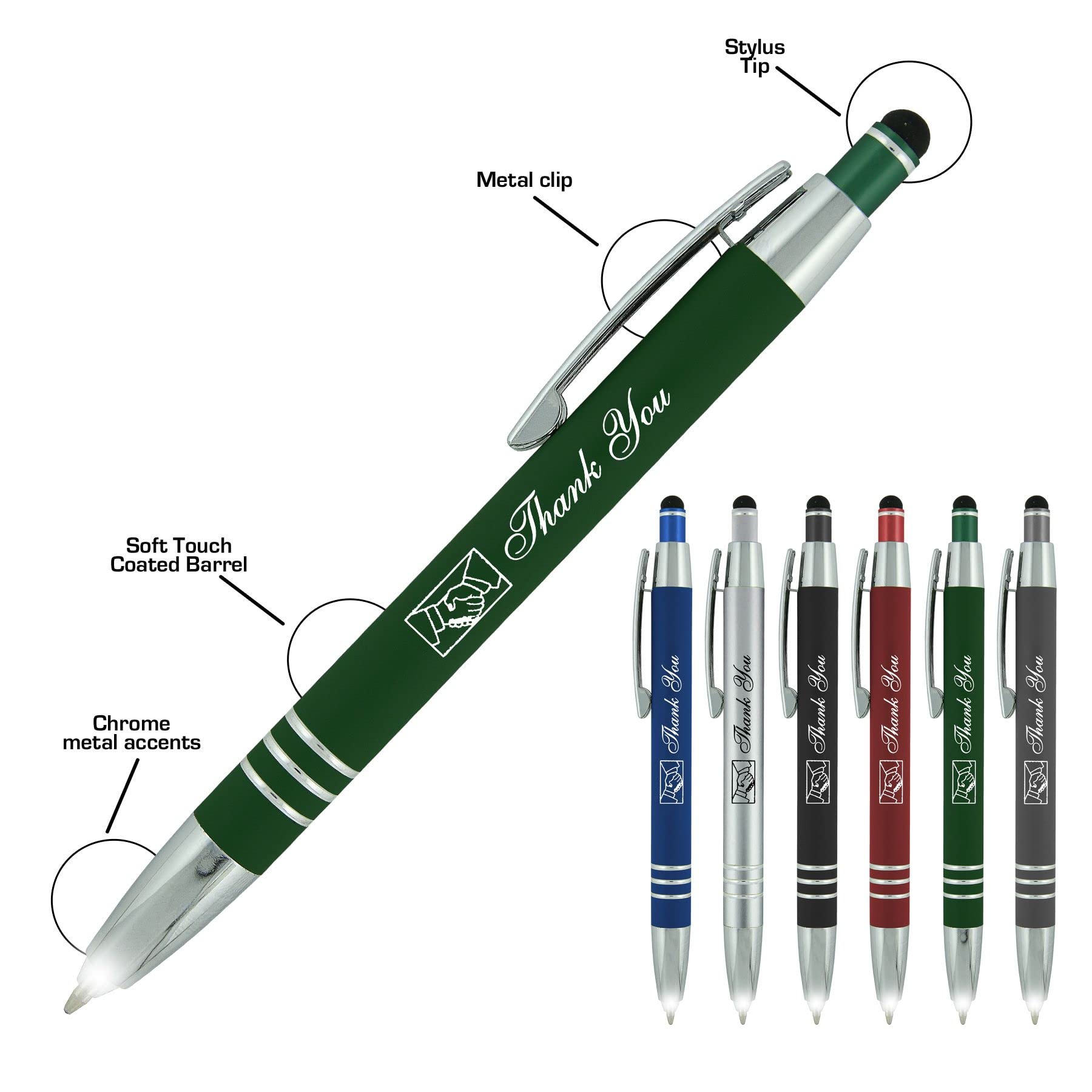 Custom Printed Promotional Pens - 100 Pack Bulk Order - 3-in-1 Luxury Metal Ballpoint Pen with LED Flashlight & Touchscreen Stylus - Perfect for Corporate Gifts, Trade Shows & Office Use
