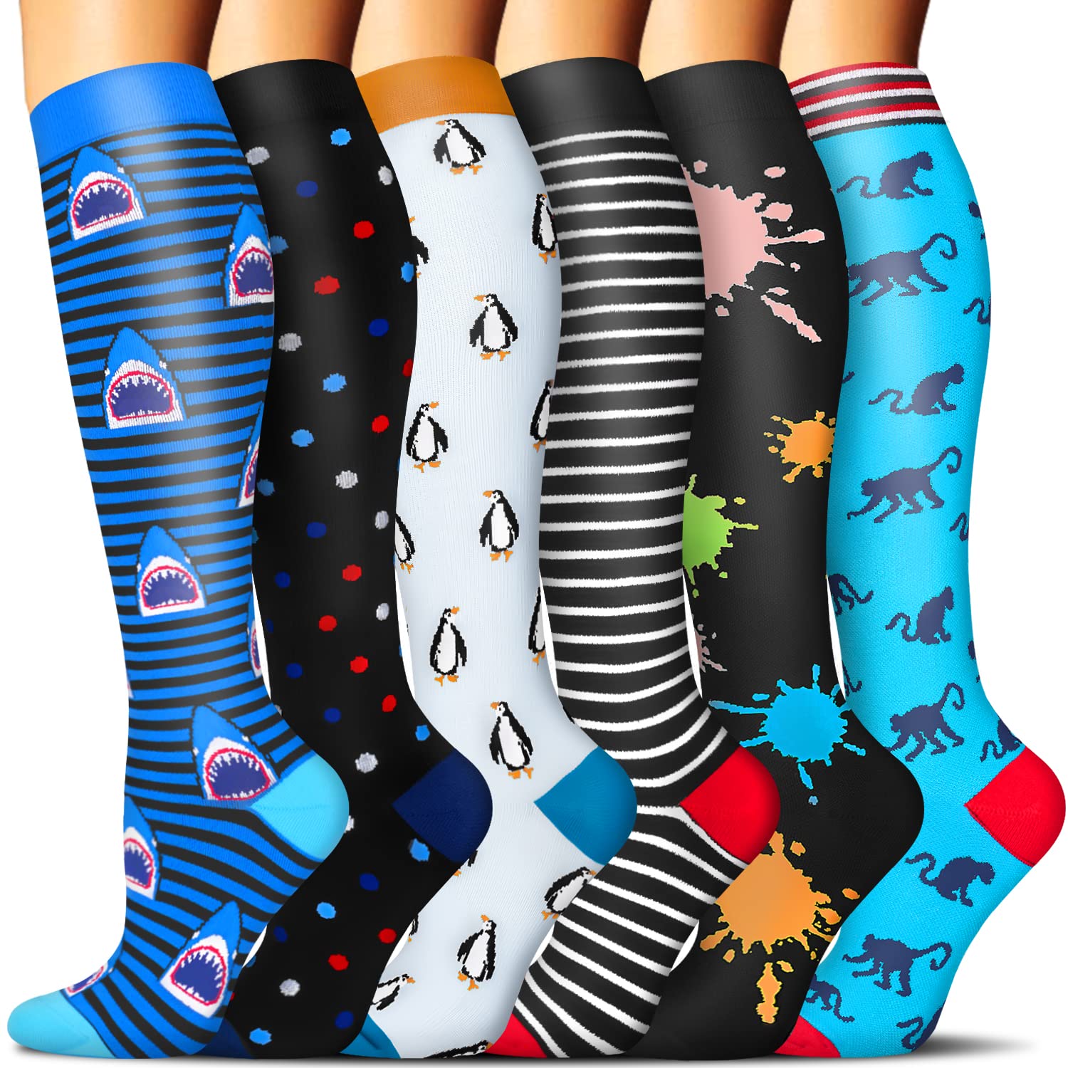 SunFeeling 6 Pairs Compression Socks for Women & Men - 20-30mmHg Graduated Support Socks for Running, Athletic, Sports & Circulation - Perfect for Marathon, Travel & Nurse Work