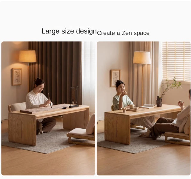 Solid Oak Wood Tatami Tea Table - Japanese Style Low Coffee Table for Zen Living Room, Meditation, and Tea Ceremony
