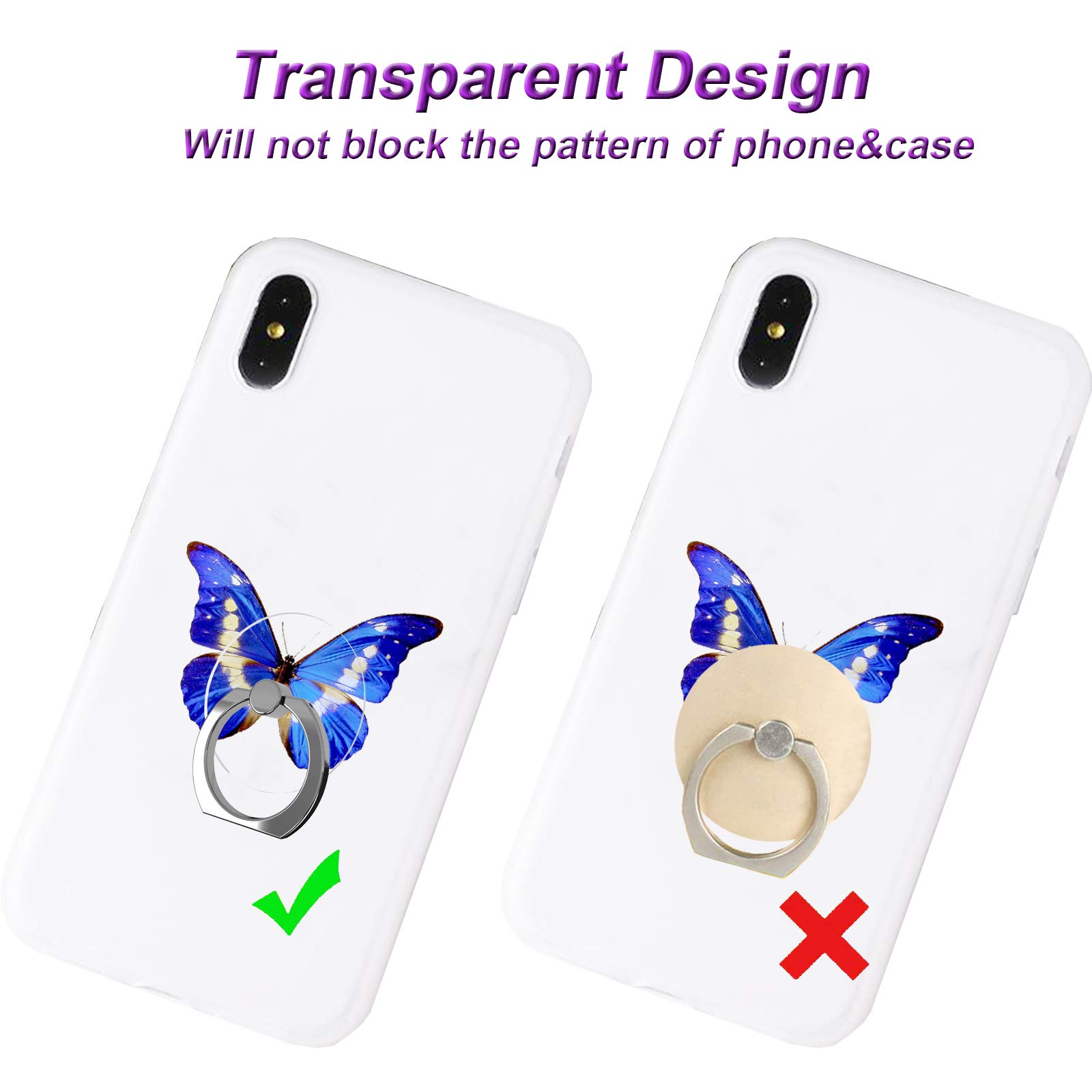 Clear Phone Ring Holder with Kickstand - 360° Rotating Finger Grip Stand for iPhone, Samsung & Tablets (Round, Transparent) - Perfect for Hands-Free Viewing, Gaming & Selfies