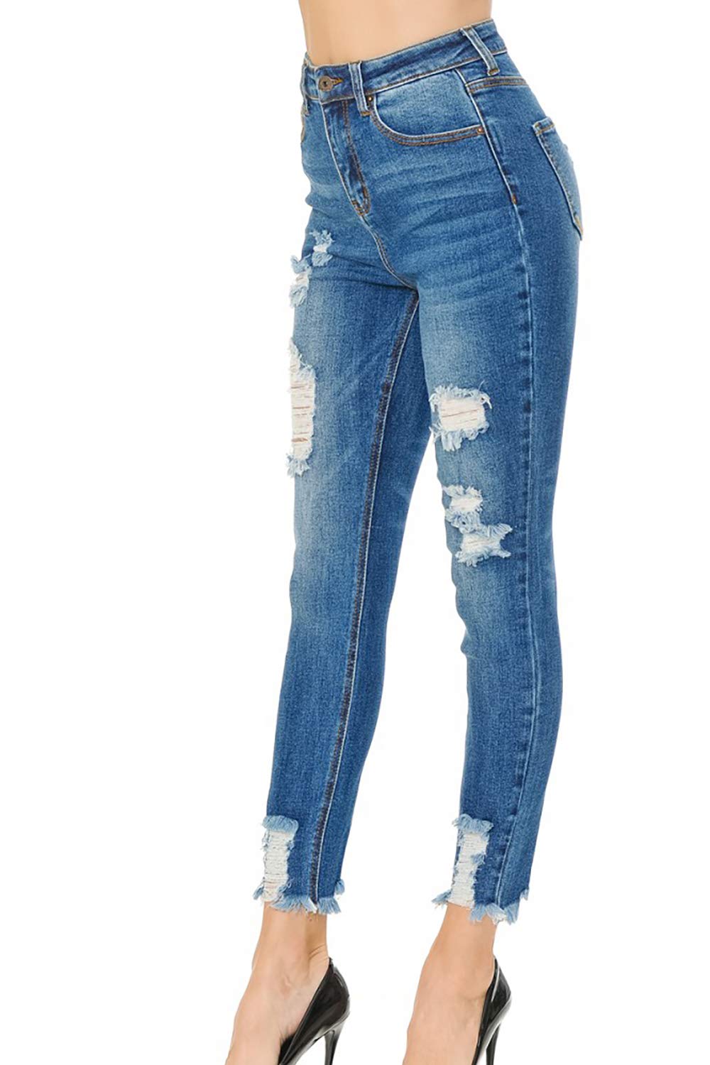 Vintage-Inspired Women's WAX JEAN Ankle Skinny Jeans with Distressed Hem - Perfect for Casual Outfits, Date Nights & Street Style Fashion