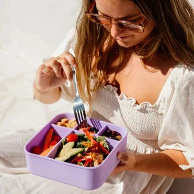 Zero Waste Reusable Silicone Lunch Box - Eco-Friendly Food Storage Container for Meal Prep, Bento Box, Kids Lunch - Microwave & Dishwasher Safe - Lilac Purple - Perfect for Office, School, Picnics & Travel