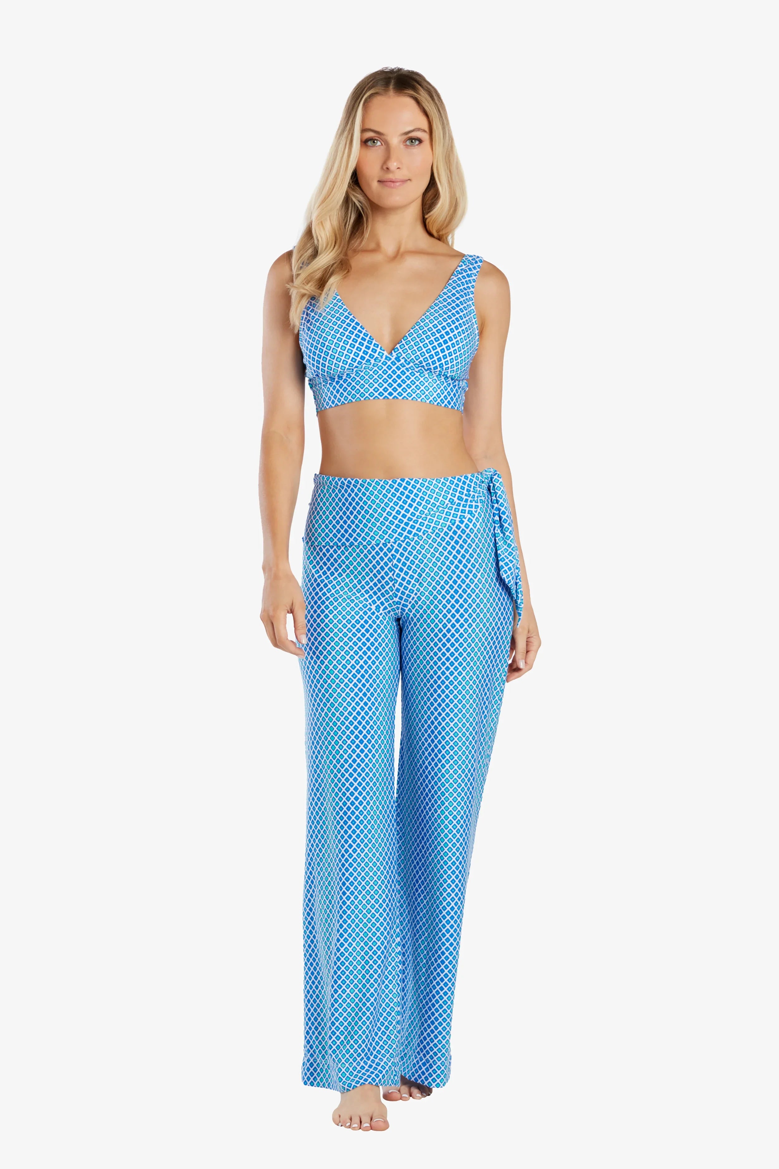 Relaxed Side Tie UPF 50+ Pants with Ombre Geometric Print - Perfect for Beach Vacations, Yoga & Summer Outdoor Activities