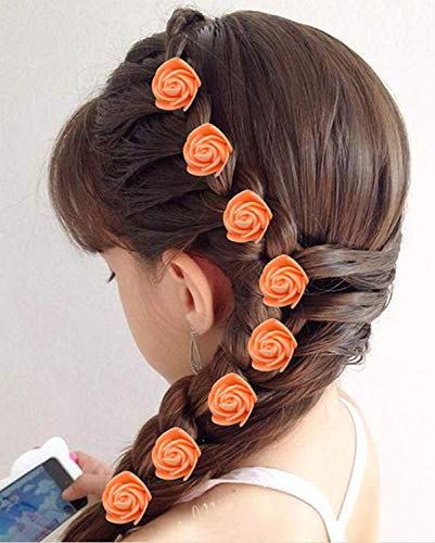 24 Pcs Floral Hair Pins & Clips for Women - Elegant Wedding Hair Accessories, Girls Hair Styling Clips, 20g Pack (Orange) - Perfect for Bridal, Prom, Party & Everyday Hairstyles