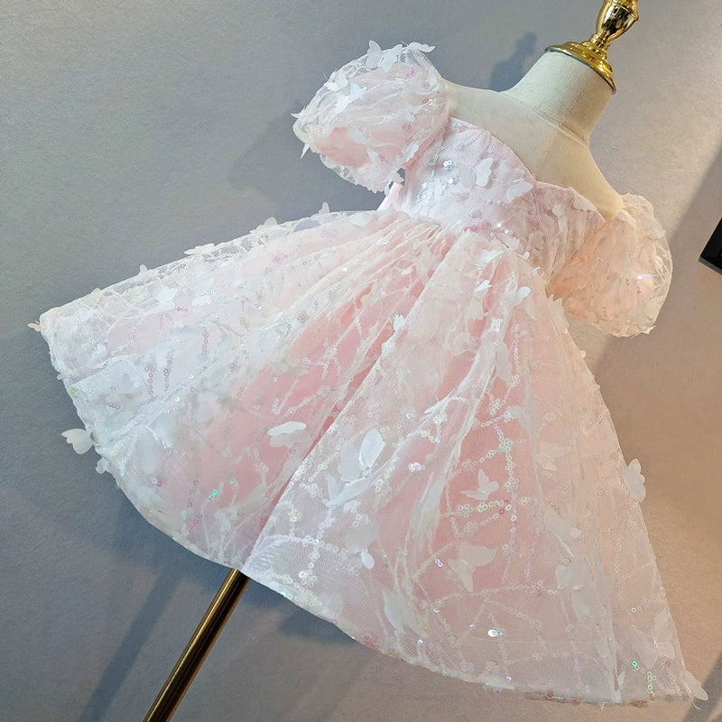 Pink Tulle Flower Girl Dress for Princess Sweetheart Tea Length - Perfect for Weddings, Birthday Parties, and Special Occasions