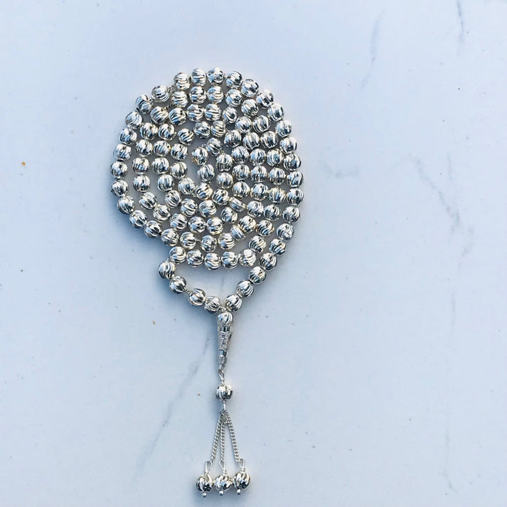 925 Pure Silver Tasbih Prayer Beads - 6mm 99 Beads Islamic Muslim Rosary for Meditation & Dhikr | Perfect for Daily Worship, Stress Relief & Spiritual Practice