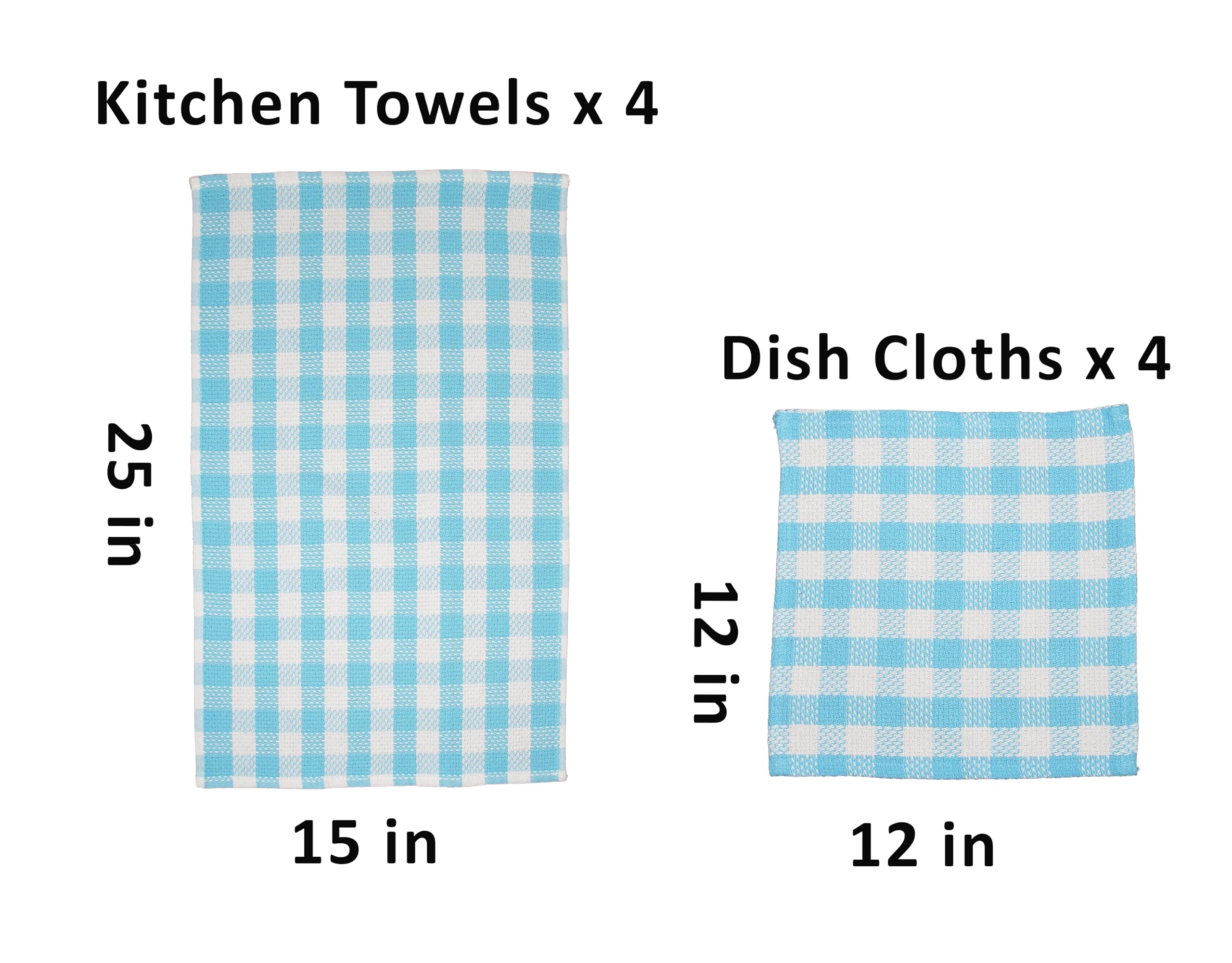 Buffalo Plaid Teal Kitchen Towels Set - 100% Cotton Dishcloths for Washing & Drying Dishes - 8-Piece Set for Kitchen & Dining