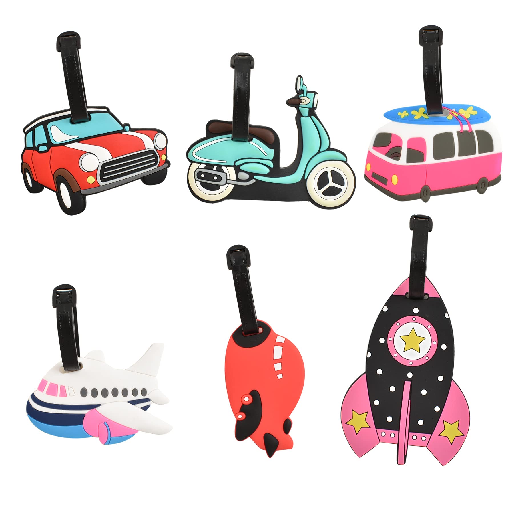 6 Pcs Cute Kids Luggage Tags - Airplane Themed Travel ID Labels with Loops for Suitcases, Backpacks & School Bags | Perfect for Family Trips, Summer Camps & Airport Identification