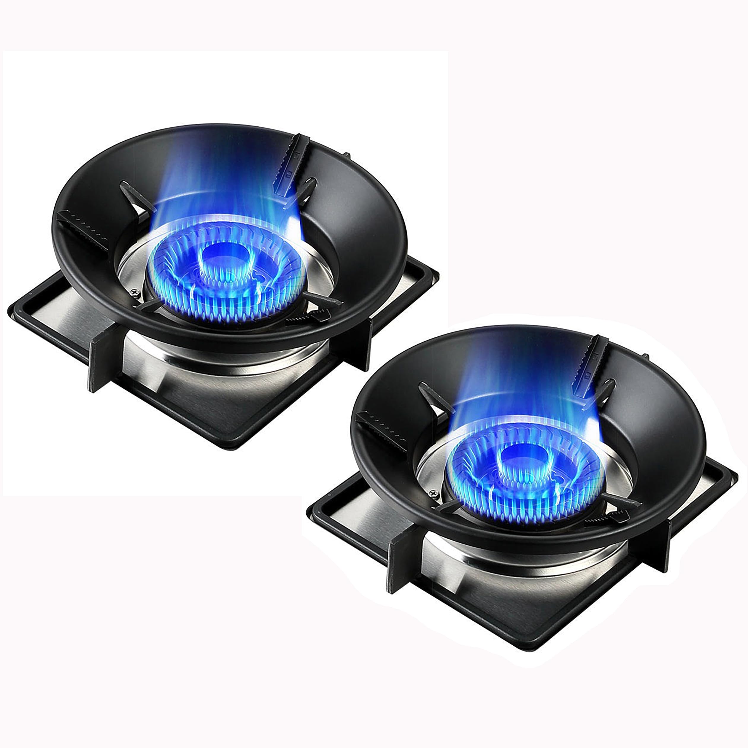 360° Windproof Gas Burner Stand for Stove - Round Kitchen Gas Saver Burner Stand with Free 2 Scrunchies (Black, 2-Pack) | Perfect for Outdoor Camping & Indoor Cooking