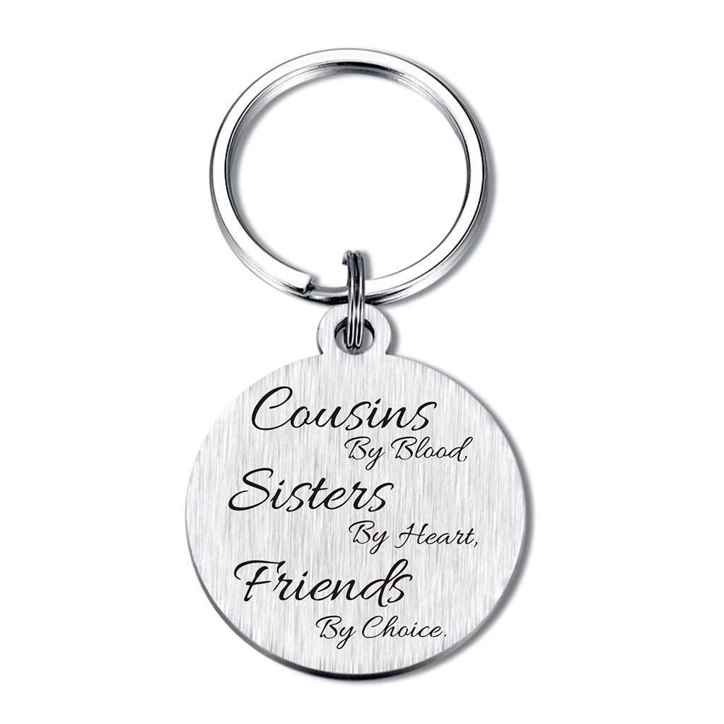 TANGWISH Heartfelt Cousin Keychain Gift - 'Cousins by Blood, Sisters by Heart' Engraved Friendship Jewelry - Perfect Birthday Present for Women & Best Friends (Ideal for Family Reunions, Christmas Stocking Stuffers & Thoughtful Keepsakes)