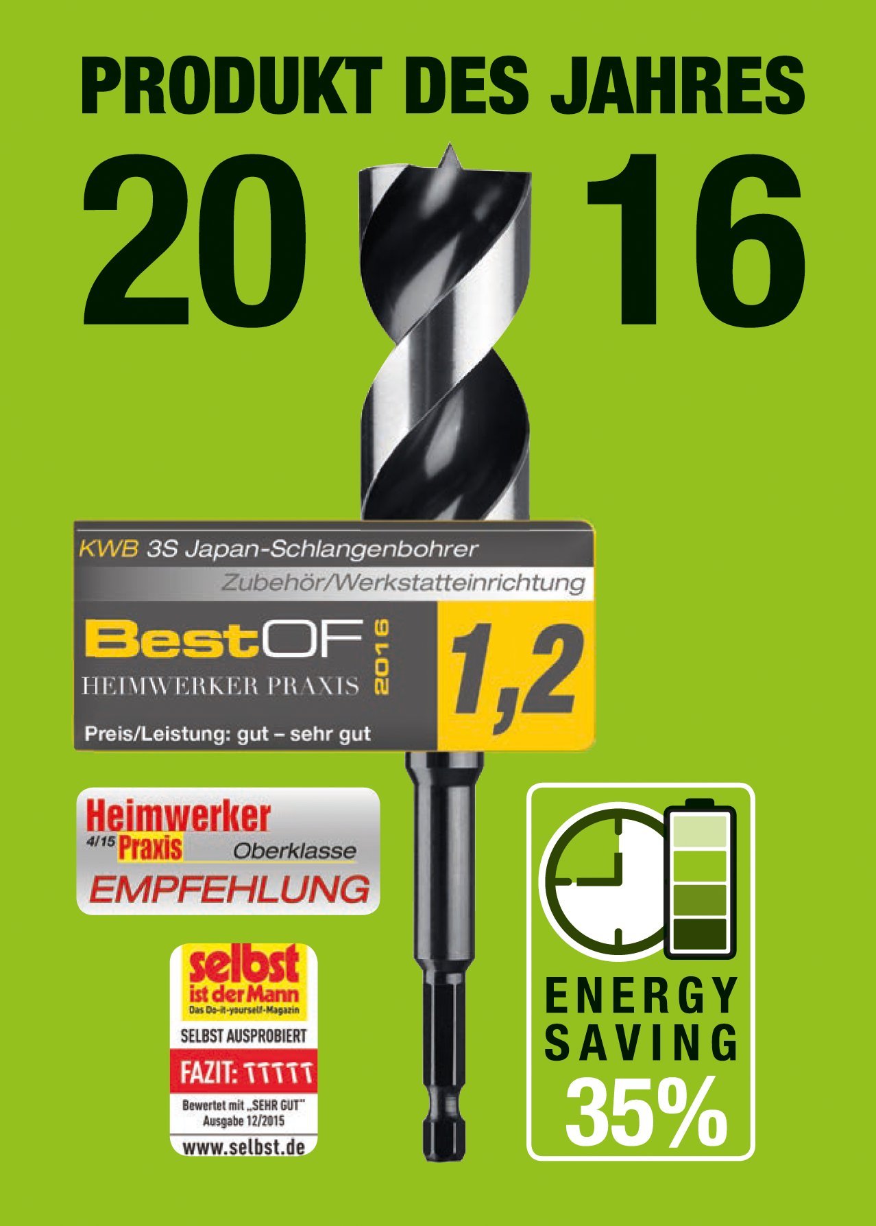 ENERGY SAVING 3-S Japan Auger Bit 20 x 165mm - High Performance Drill Bit for Woodworking, DIY Projects & Professional Construction Use