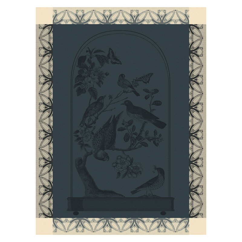 French Jacquard Cotton Tea Towel - Animal Curiosities Design in Blue | Premium Kitchen Towel for Drying Dishes, Decor & Gift Giving