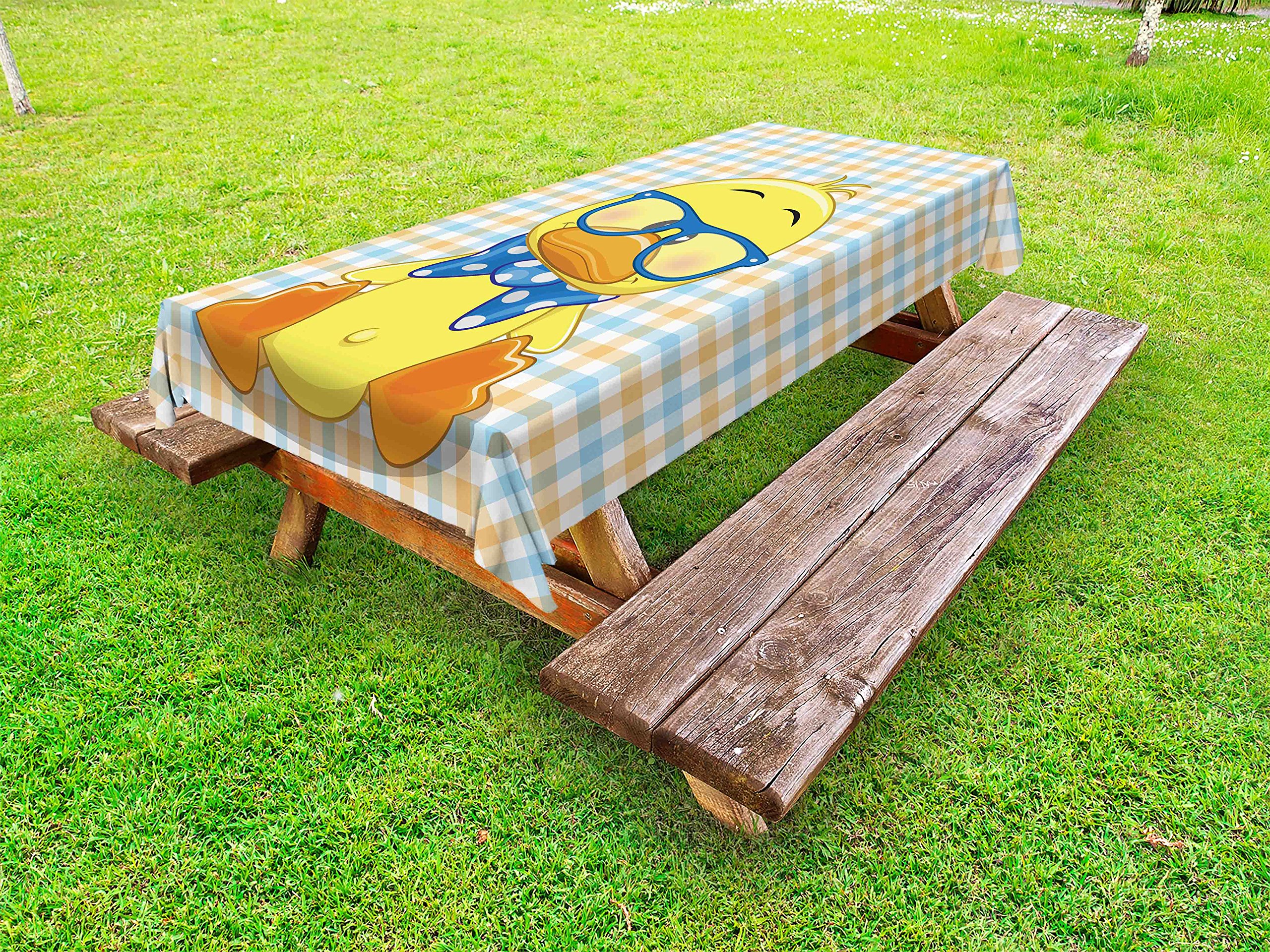 Ambesonne Waterproof Outdoor Tablecloth - Bohemian Duck Pattern Picnic Table Cover, Washable & Durable 58x84 Inches, Orange Yellow Blue Design for Patio, BBQ, Garden Parties & Camping