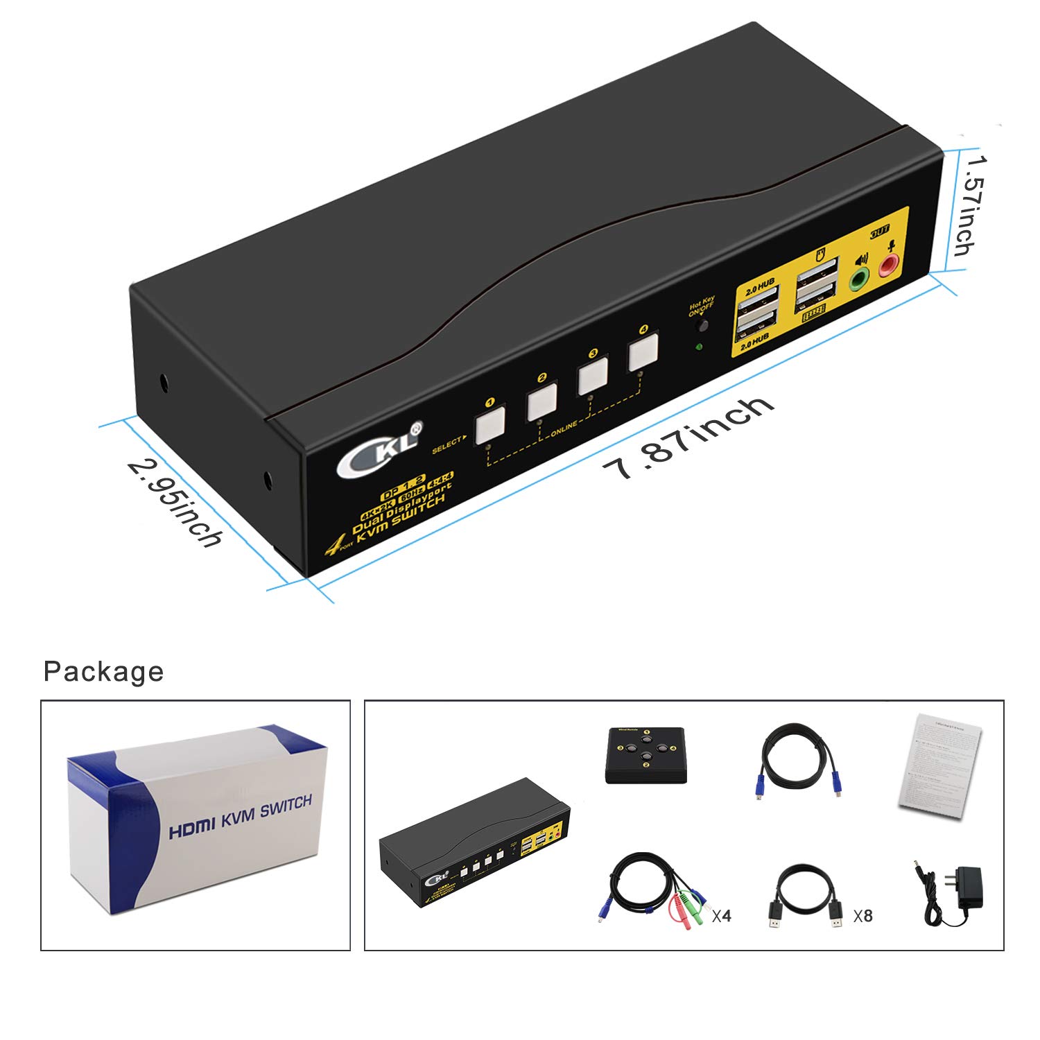 4K 60Hz Dual Monitor KVM Switch with 4 Ports & USB 2.0 Hub - Control 4 Computers on 2 Displays | Perfect for Home Office, Gaming & Multi-Tasking Workstations