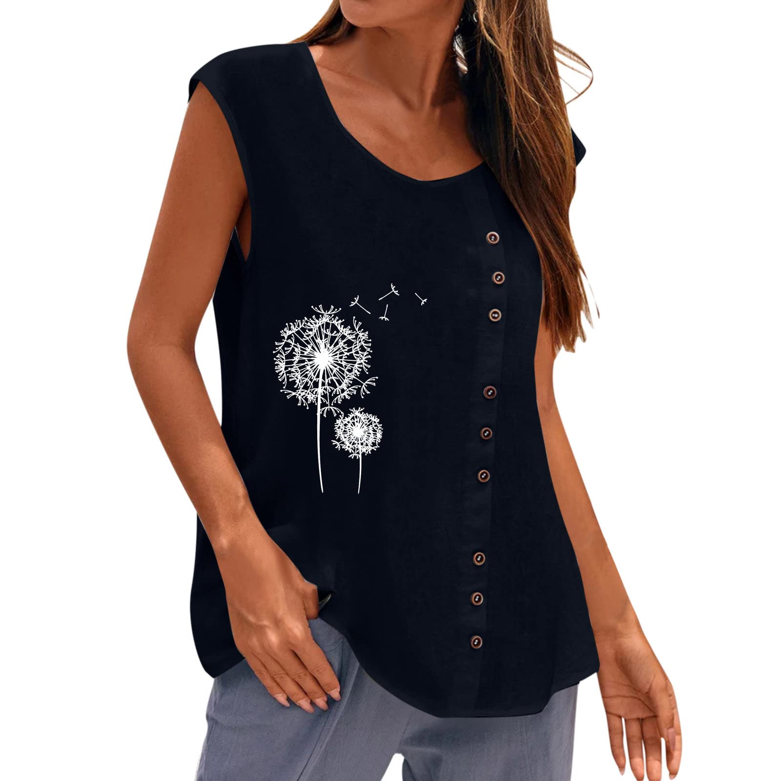 Dandelion Print Sleeveless Vest for Women - Summer Casual Loose Tank Top - Plus Size 4X for Outdoor & Travel