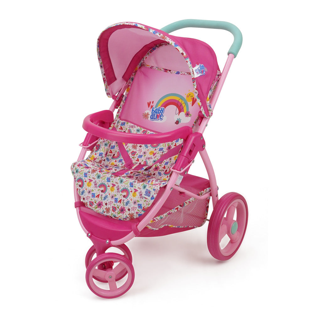 Baby Alive Doll Jogging Stroller - Vibrant Pink & Rainbow Design Interactive Toy for Toddlers | Perfect for Outdoor Play, Pretend Play & Role Playing Games