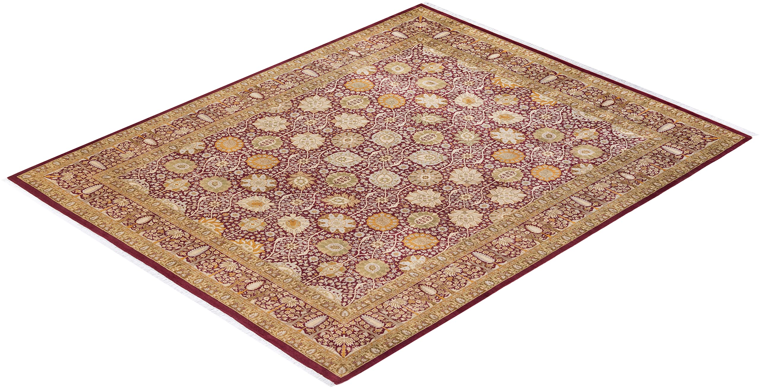 Handmade Wool Oriental Mogul Purple 8x10 Area Rug - Traditional Hand-Knotted One-of-a-Kind Design for Living Room, Bedroom & Dining Room Decor