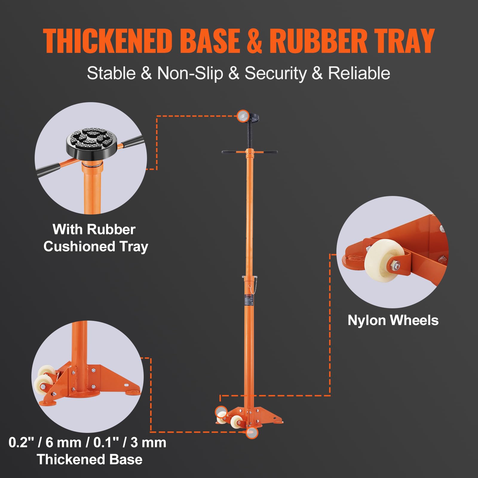3/4 Ton Heavy Duty Underhoist Stand - Adjustable Car Jack Support with Triangular Base & Wheels (38.4
