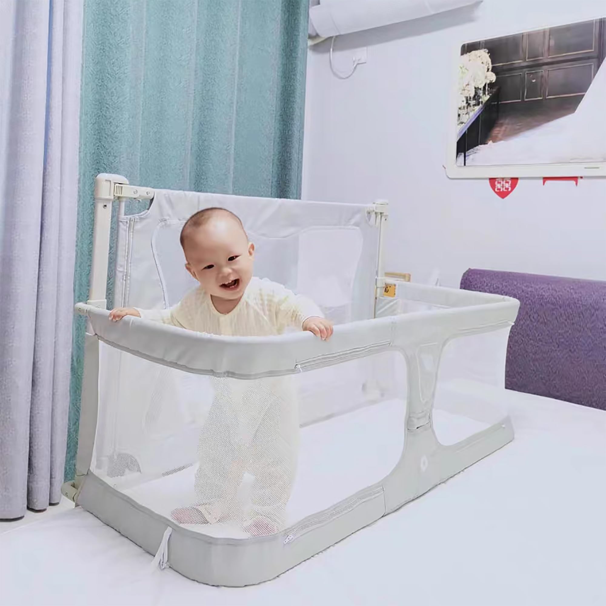 3-in-1 Adjustable Height Baby Bedside Crib - Convertible Bassinet, Co-Sleeper & Portable Bed Rail for Safe Infant Sleeping | Perfect for Nursery, Bedroom & Travel