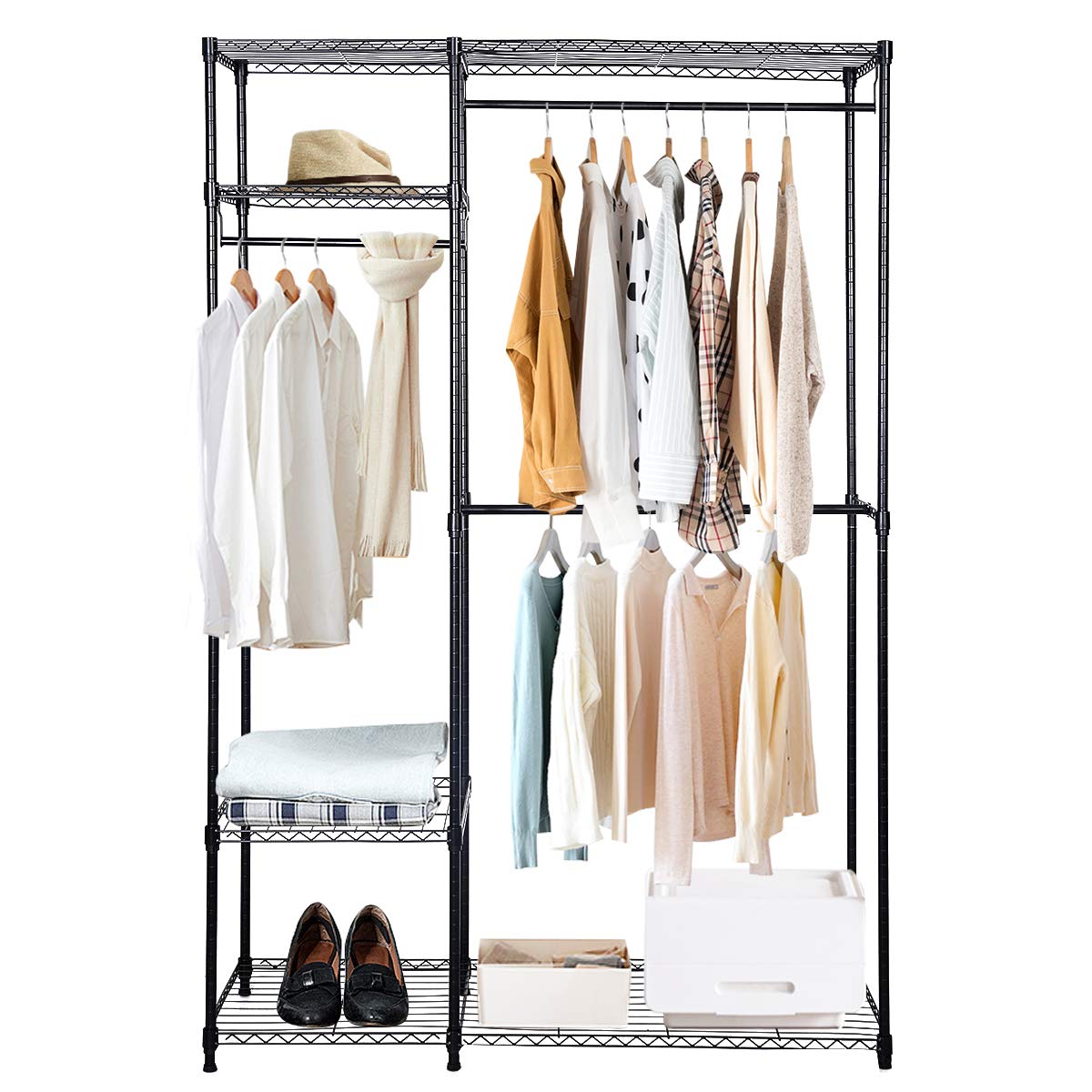 Tangkula Heavy Duty Garment Rack - Free Standing Closet Organizer with Storage Shelves & Hanging Rods - Sturdy Clothes Hanger Organizer for Bedroom, Closet, Laundry Room or Retail Store Display
