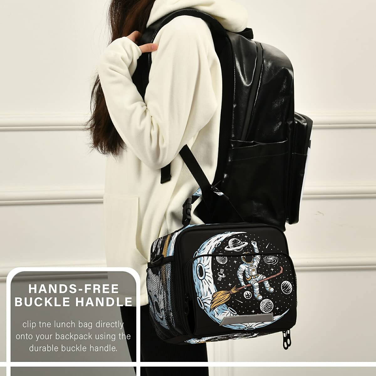 Insulated Lunch Bag with Adjustable Shoulder Strap - Astronaut & Moon Design for Women & Men - Perfect for Work, Office, School & Picnic - Keep Food Fresh & Cool All Day