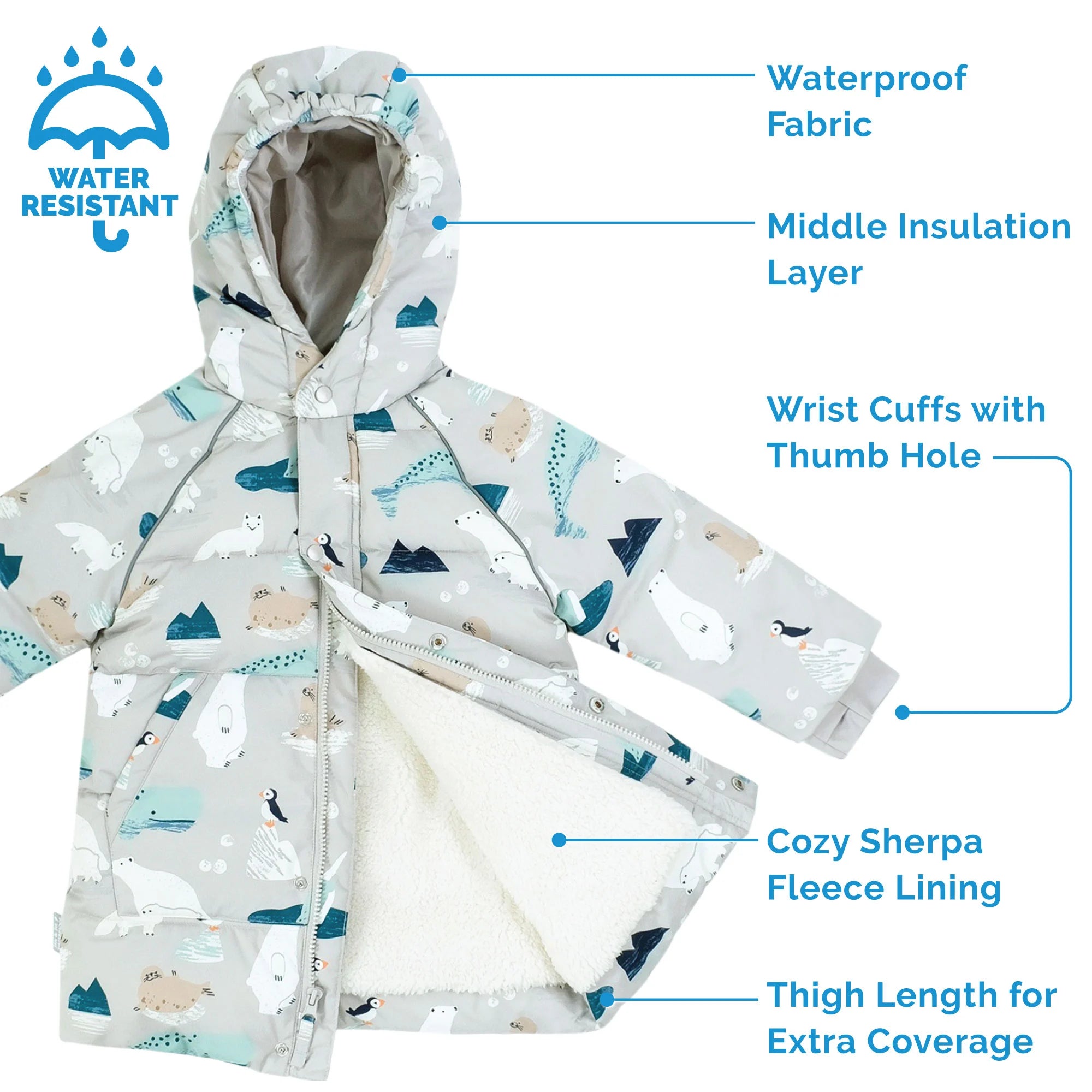 Jan & Jul Polar Pals Toasty Dry Puffy Coat - Kids' Waterproof Winter Jacket for Boys & Girls - Perfect for Snow Play, Skiing & Cold Weather Adventures