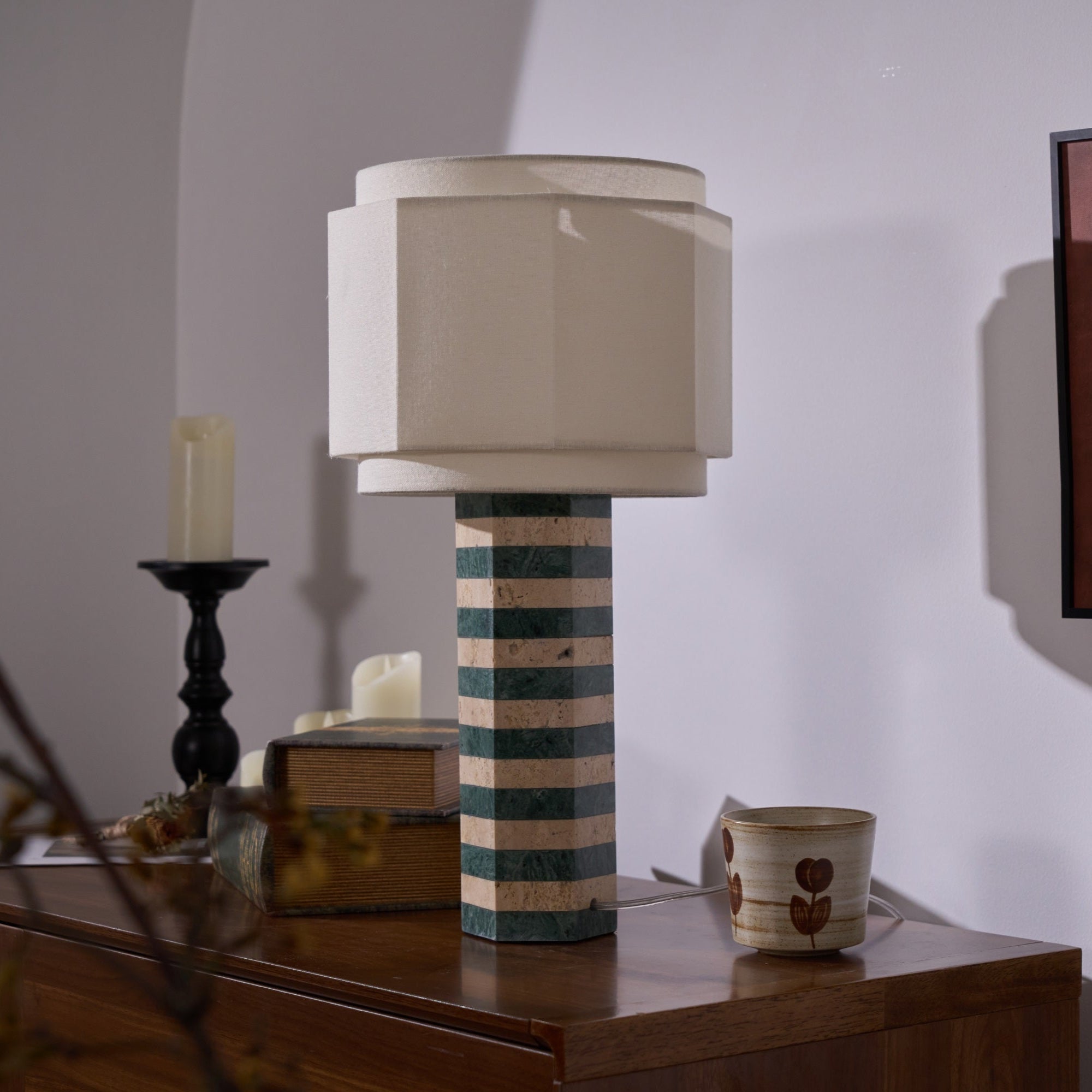 Modari Striped Stone Table Lamp - Modern Decorative Lighting for Living Room, Bedroom, or Office - Adds Elegant Ambiance to Any Space
