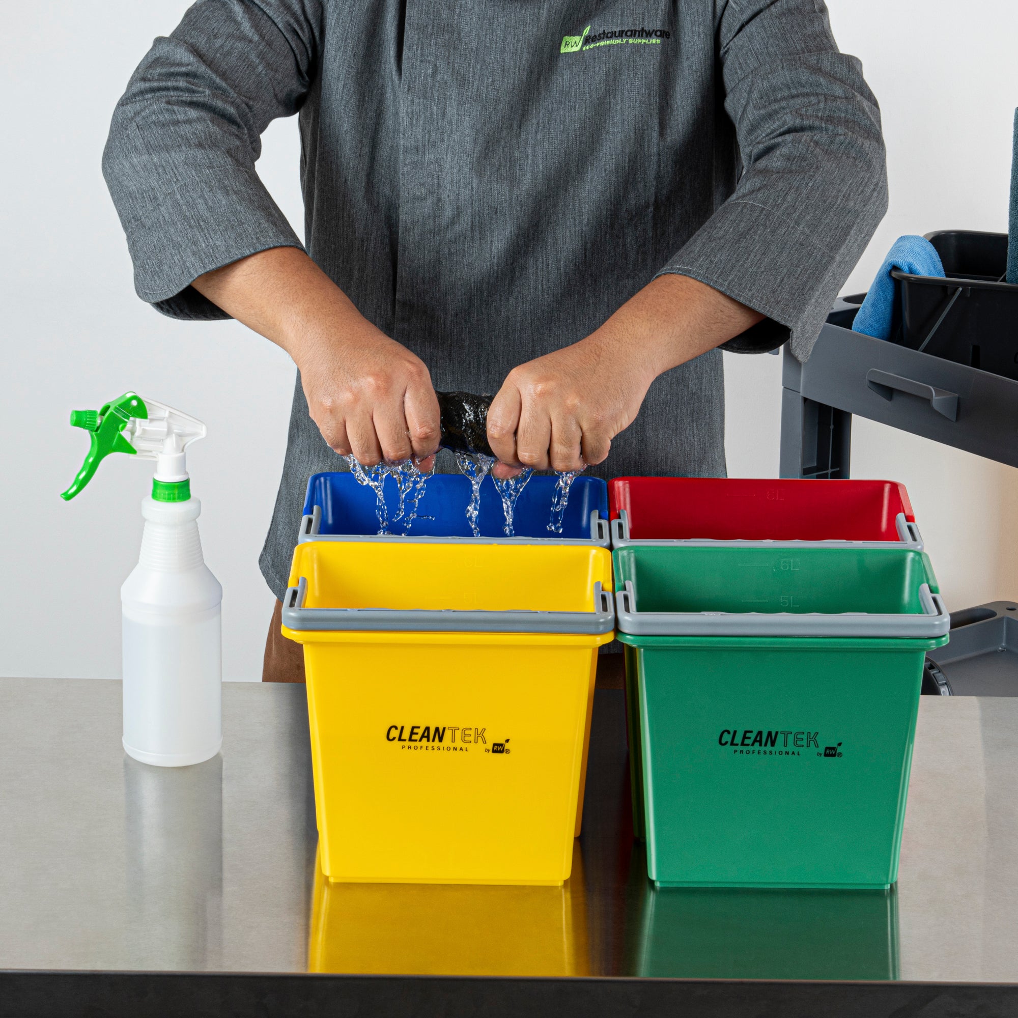 6 Qt Color-Coded Cleaning Bucket Set - Green, Blue, Red & Yellow for Home, Office & Janitorial Use | Multi-Purpose Cleaning Organization System
