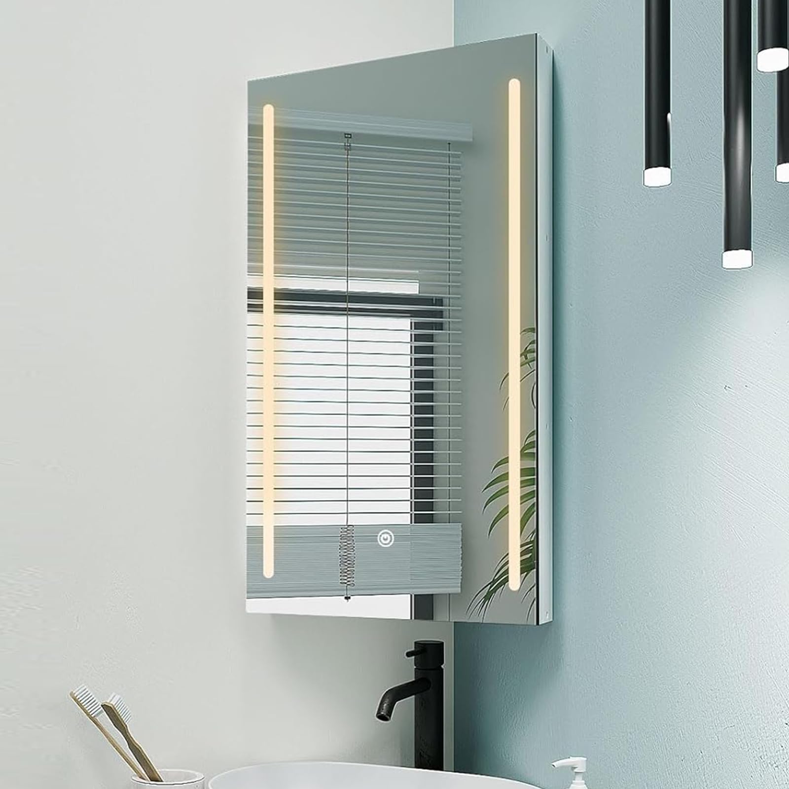 Corner Medicine Cabinet with LED Lights and Mirror - 14x24 Inch Small Wall Mounted Bathroom Cabinet in White - Perfect for Bathroom, Vanity, and Small Space Storage