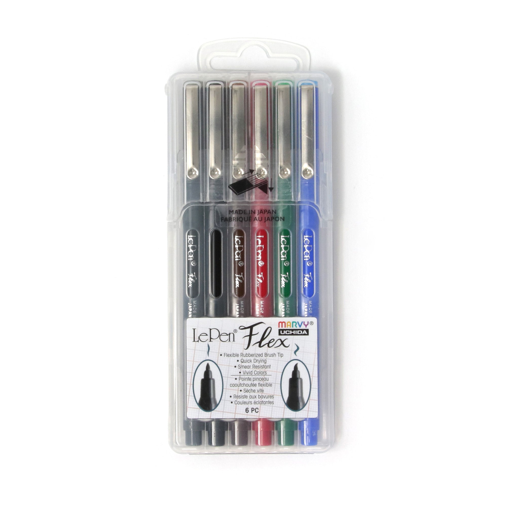6 Pack Le Pen Flex Markers - Vibrant Primary Colors Set for Artists & Students | Perfect for Sketching, Journaling, Bullet Notes & DIY Crafts