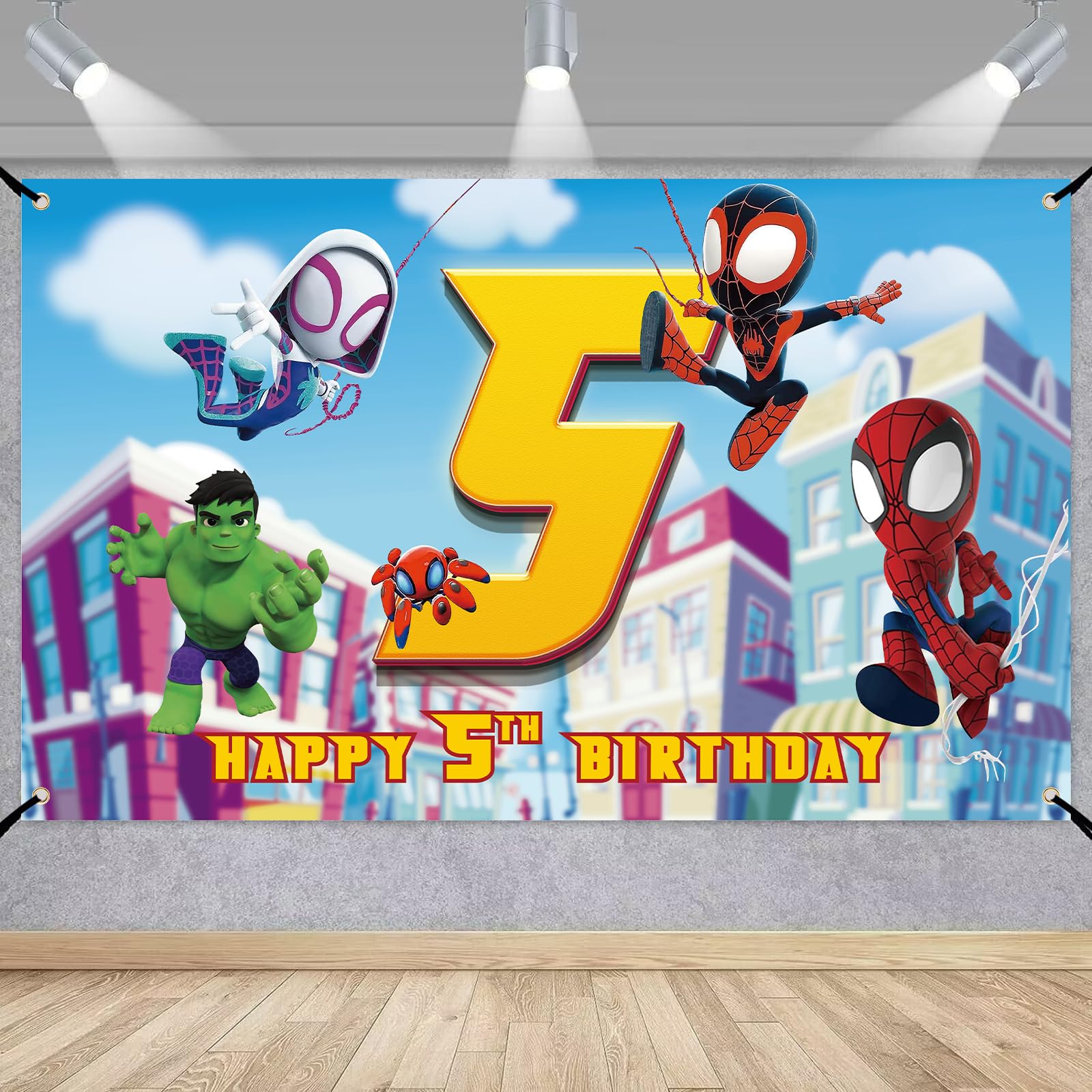 Spider and His Amazing Friends 5th Birthday Backdrop Decorations | Spider Theme Birthday Banner for Kids 5th Birthday Party | Perfect for Indoor/Outdoor Decor, Photo Booths & Themed Celebrations