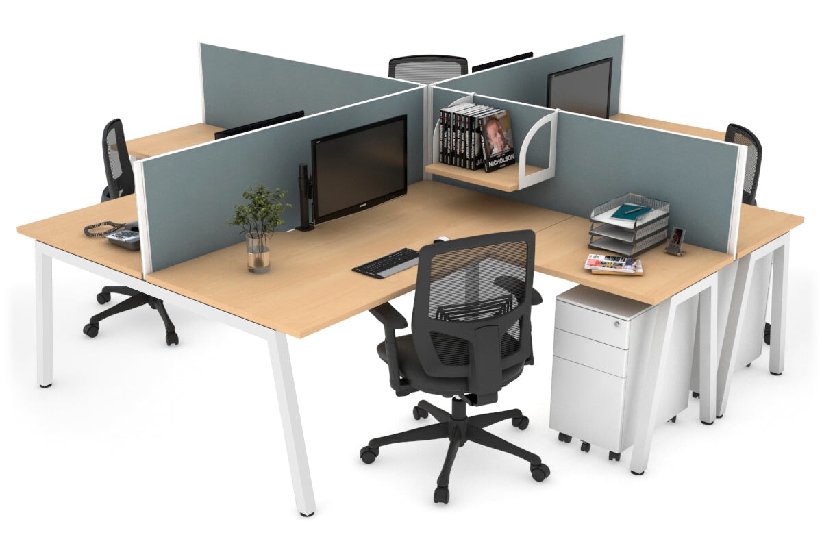 Quadro A Legs 4-Person Corner Workstation Desk - 1800L x 1800W with Cable Management Scallop for Office, Home Office & Collaborative Workspaces