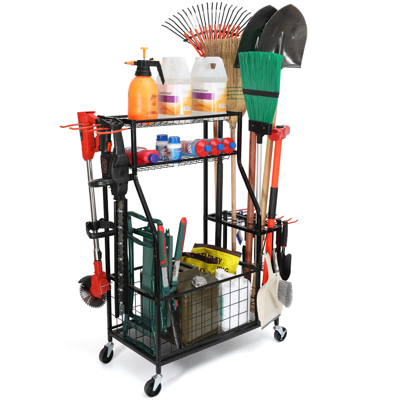 WEYIMILA Heavy Duty Steel Garden Tool Storage with Wheels - Yard & Garage Organizer for Shed, Home & Outdoor Use - Perfect for Storing Shovels, Rakes & Gardening Equipment (Black)