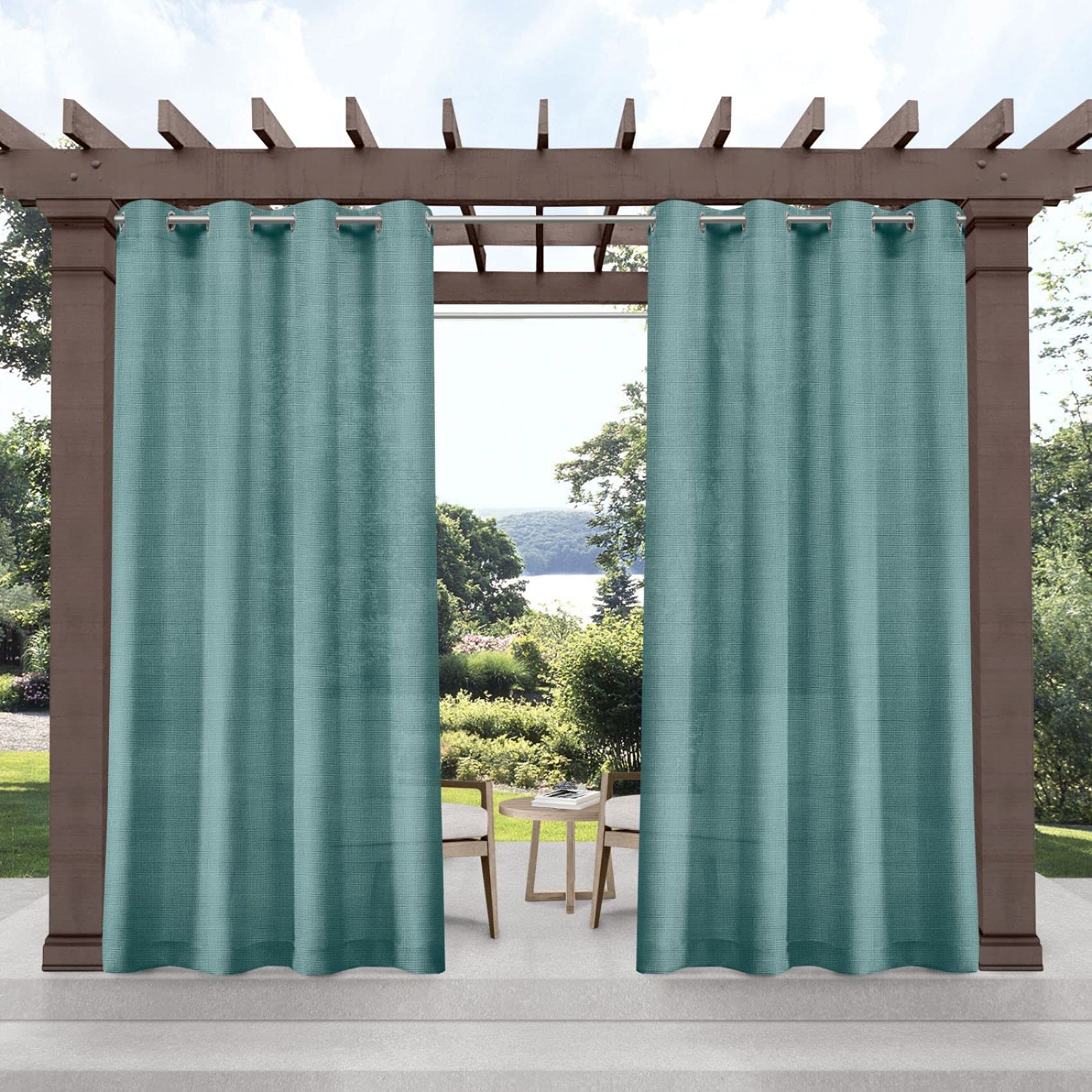 Exclusive Miami Semi-Sheer Textured Grommet Top Curtain Panels - Pair of 54