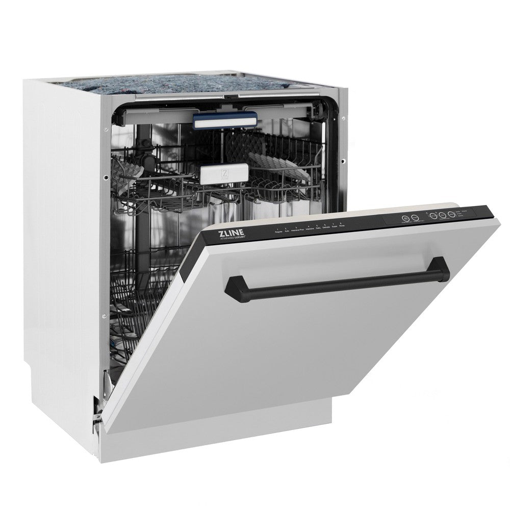 ZLINE Autograph Edition 24-inch 3rd Rack Top Control Tall Tub Dishwasher - Stainless Steel with Matte Black Handle, 51dBa Ultra Quiet (DWVZ 304 24 MB) - Perfect for Modern Kitchens and Open-Concept Homes
