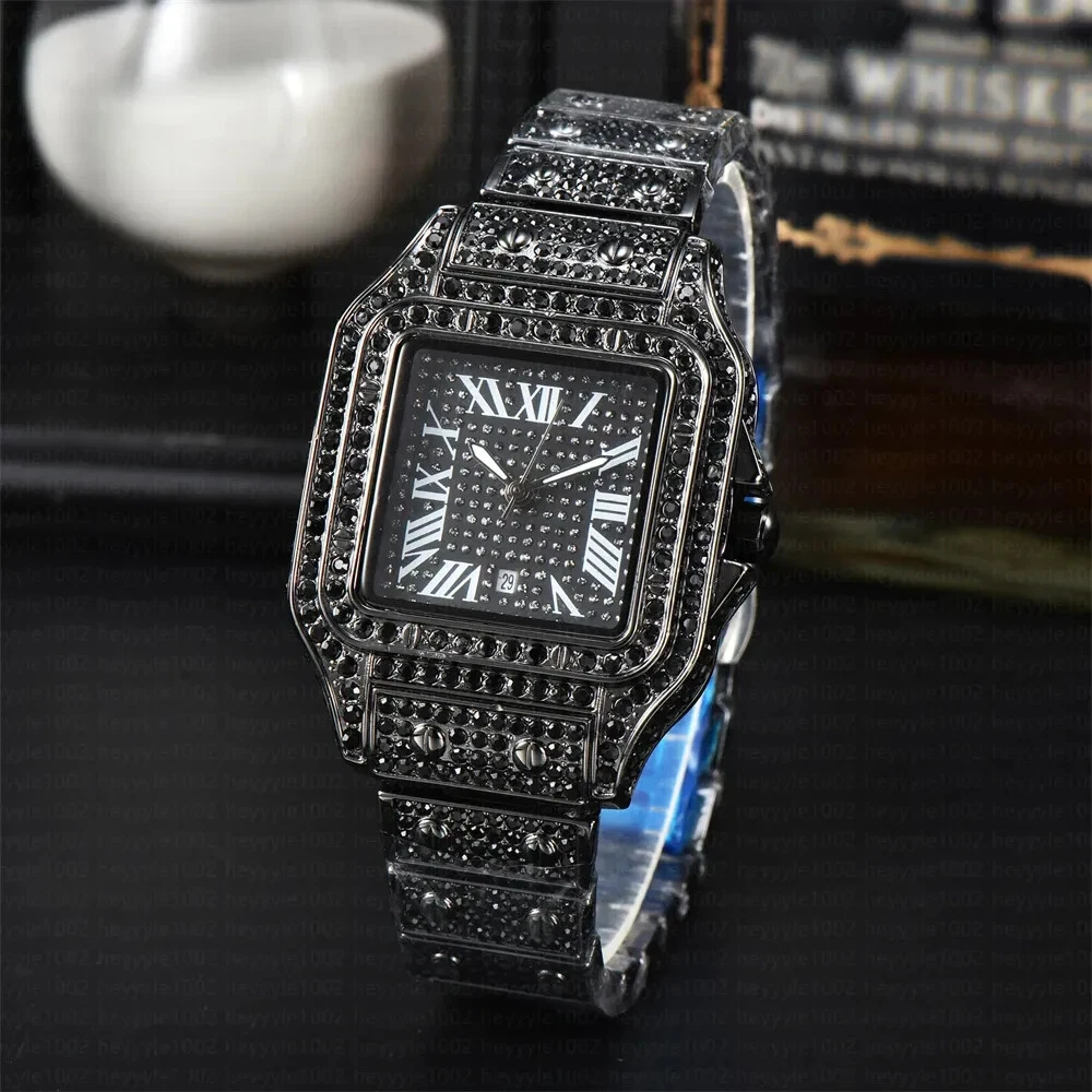 8 Iced Out Diamond Moissanite Black Watch for Men - Luxury Hip Hop Bling Jewelry - Perfect for Parties, Gifts & Special Occasions