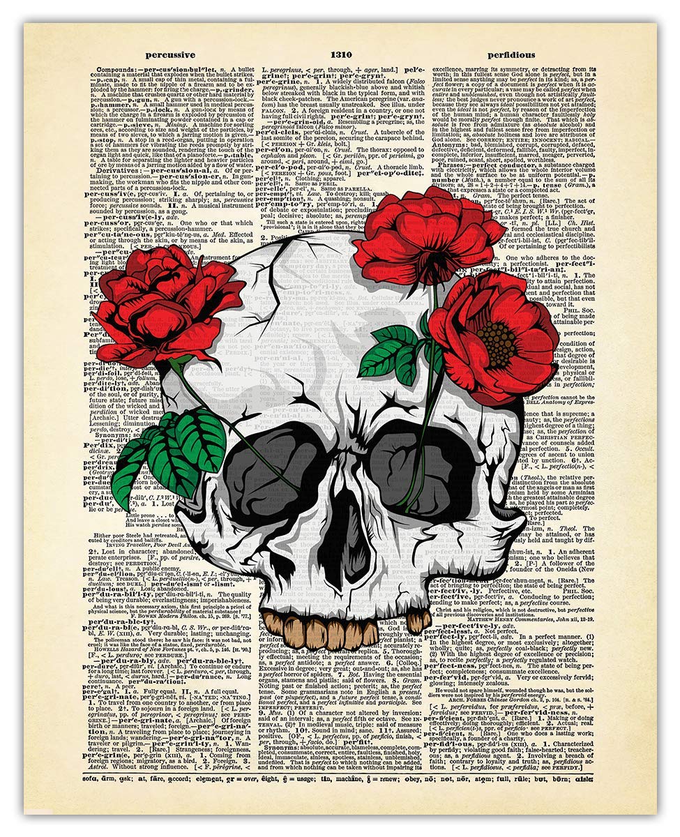 Vintage Floral Anatomical Roses Skull Halloween Wall Art Print - 8x10 Unframed Gothic Decor for Pagan, Wiccan & Witchy Home - Perfect for Fall, Halloween Party & Goth Room Aesthetic