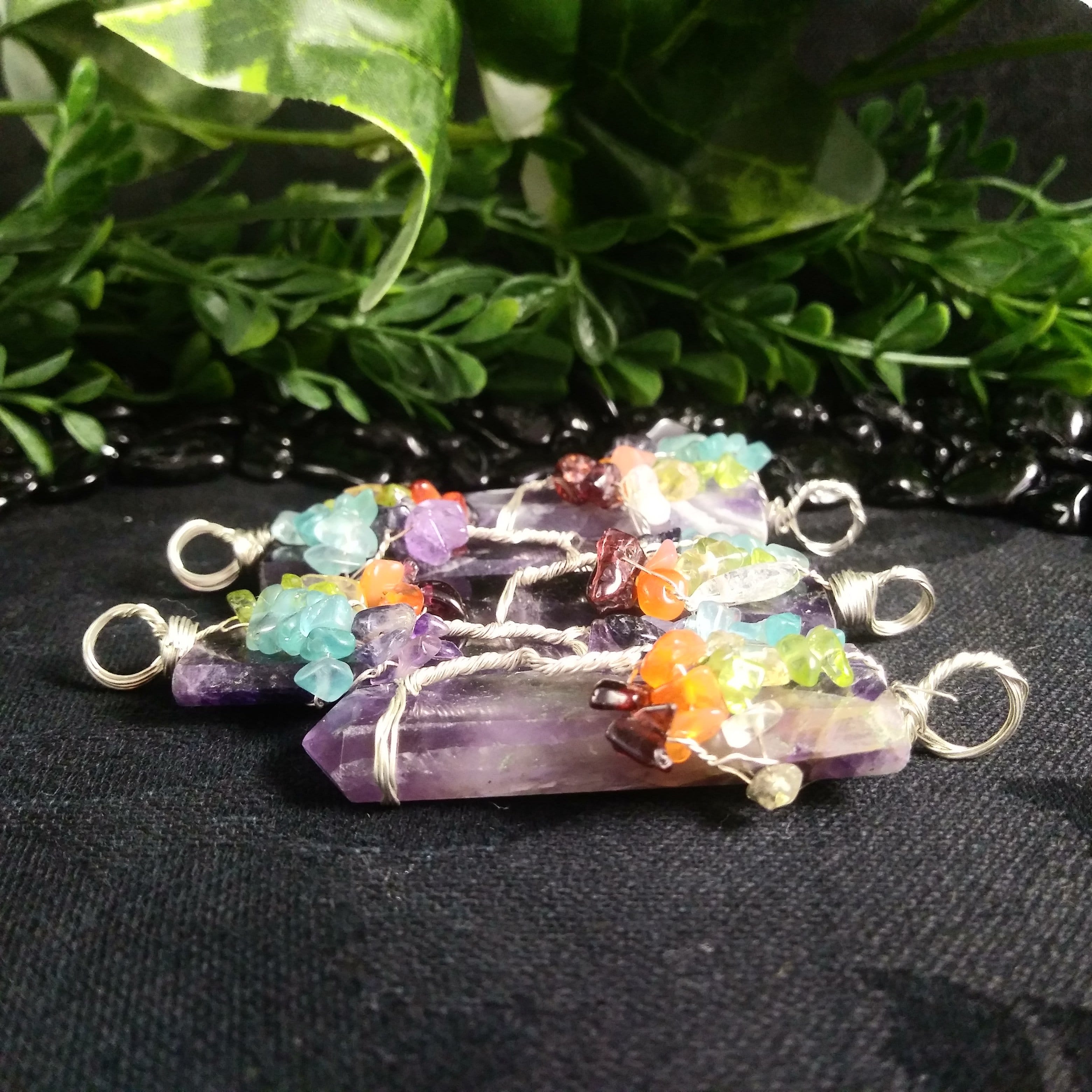 Chevron Amethyst Tree of Life Pendant - Handmade Wire Wrapped Crystal Necklace for Women - Spiritual Jewelry Gift for Meditation, Yoga & Energy Healing