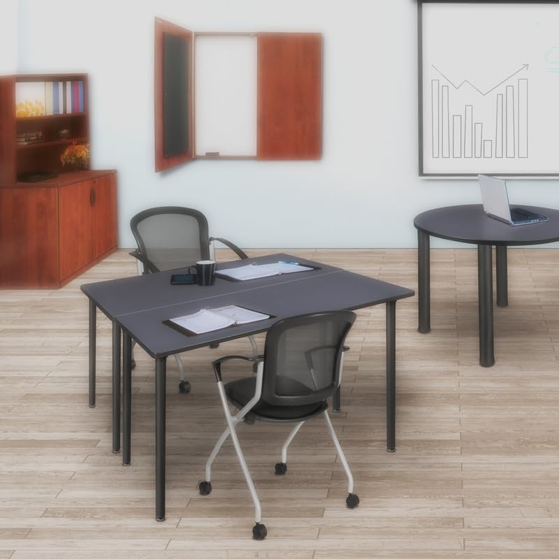 Regency Kee Folding Training Tables - Medium Size, Grey/Black - Portable & Durable for Classrooms, Meetings & Events